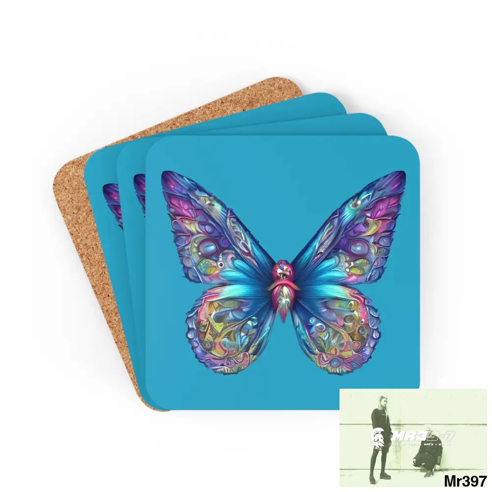 Butterfly Graphic water colour Coaster Set Cork / 3.75’’ × 3.75’’ / Square Home Decor