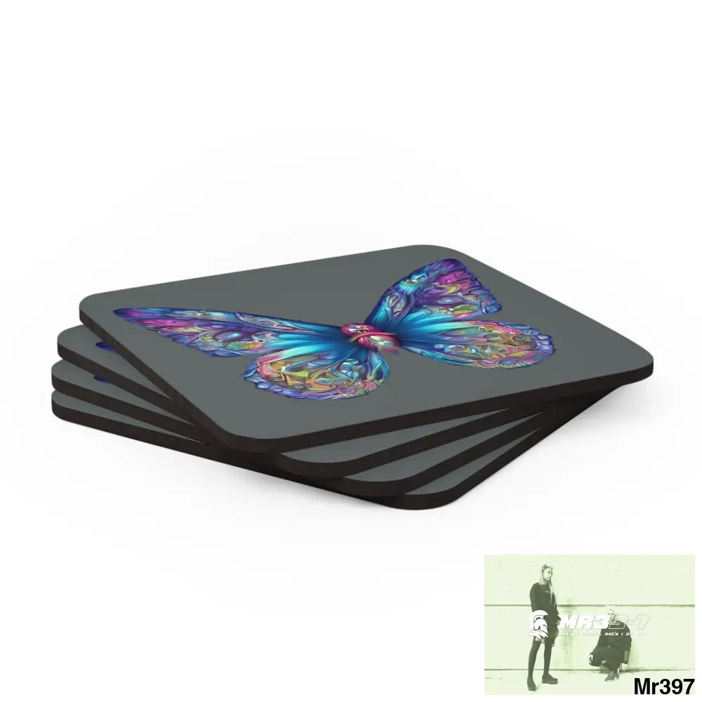 Butterfly Graphic water colour Coaster Set Cork / 3.75’’ × 3.75’’ / Square Home Decor