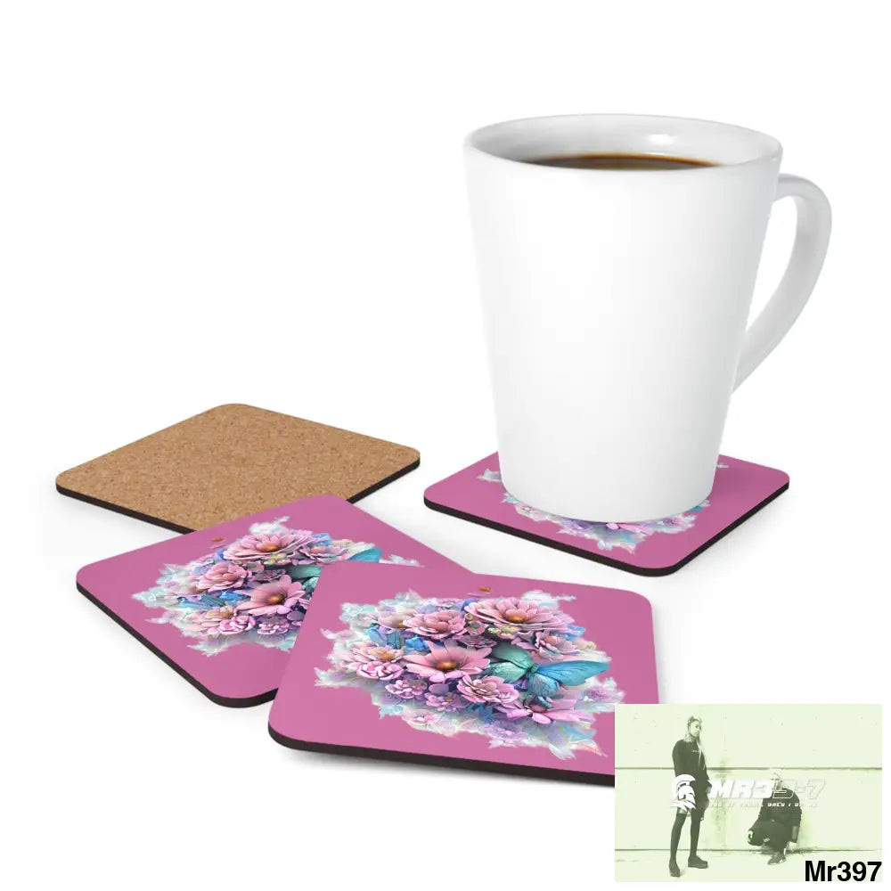 Butterfly pastel Graphic Corkwood Coaster Set Cork / 3.75’’ × 3.75’’ / Square Home Decor