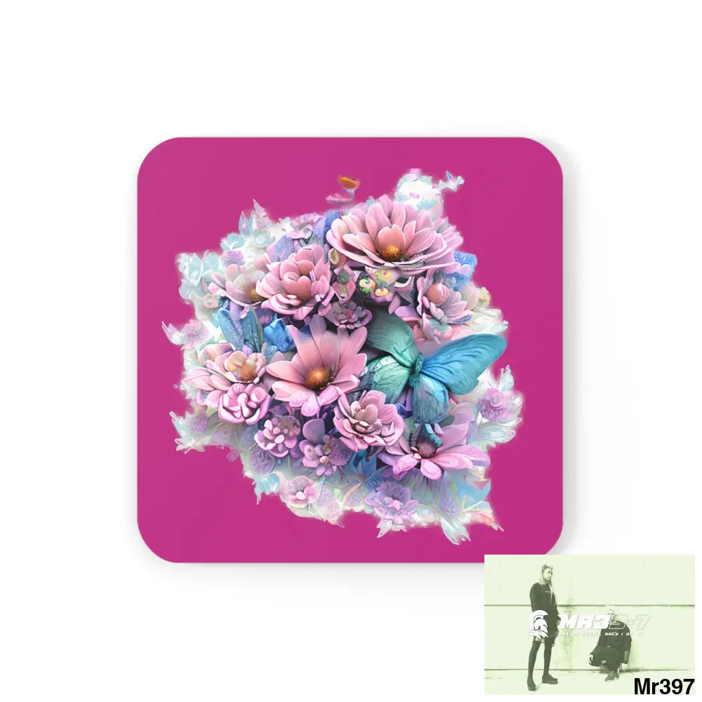 Butterfly pastel Graphic Corkwood Coaster Set Cork / 3.75’’ × 3.75’’ / Square Home Decor