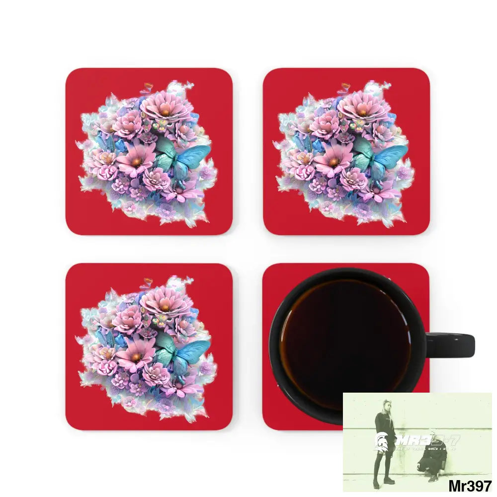 Butterfly pastel Graphic Corkwood Coaster Set Cork / 3.75’’ × 3.75’’ / Square Home Decor