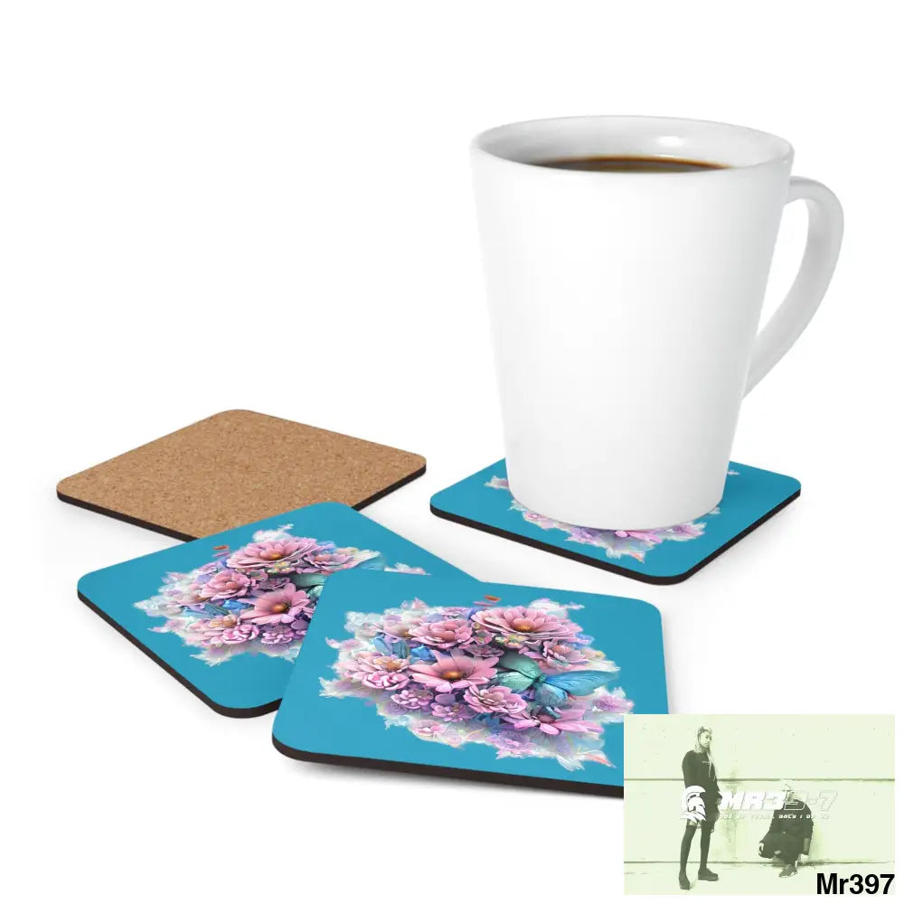 Butterfly pastel Graphic Corkwood Coaster Set Cork / 3.75’’ × 3.75’’ / Square Home Decor