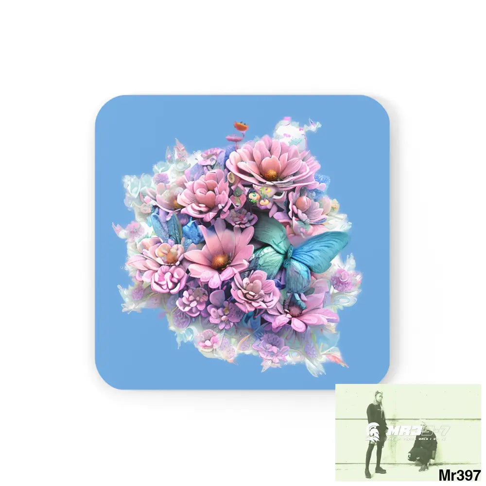 Butterfly pastel Graphic Corkwood Coaster Set Cork / 3.75’’ × 3.75’’ / Square Home Decor