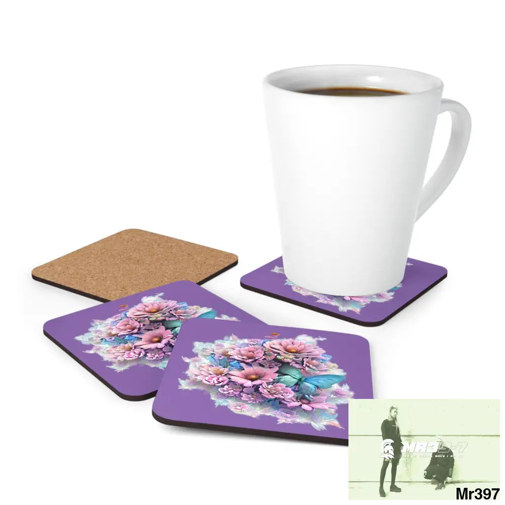 Butterfly pastel Graphic Corkwood Coaster Set Cork / 3.75’’ × 3.75’’ / Square Home Decor