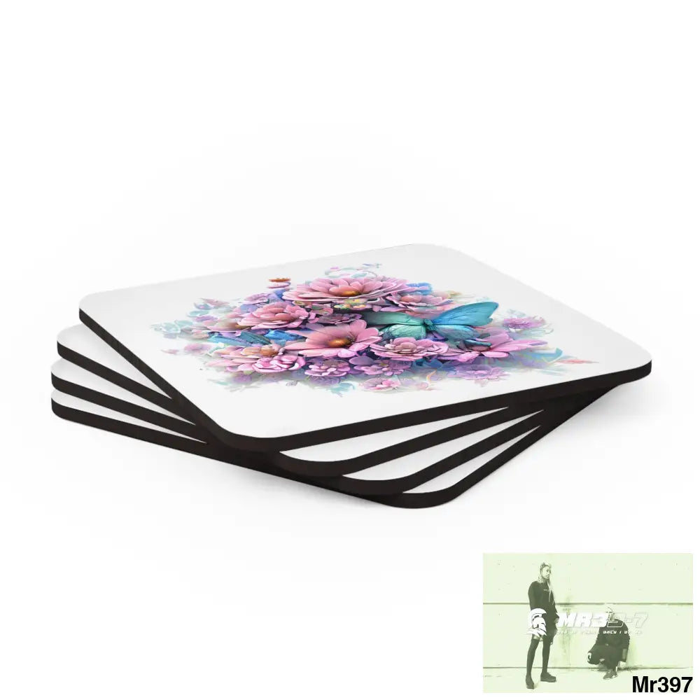 Butterfly pastel Graphic Corkwood Coaster Set Cork / 3.75’’ × 3.75’’ / Square Home Decor