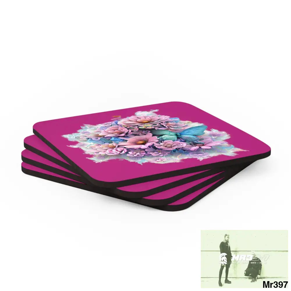 Butterfly pastel Graphic Corkwood Coaster Set Cork / 3.75’’ × 3.75’’ / Square Home Decor