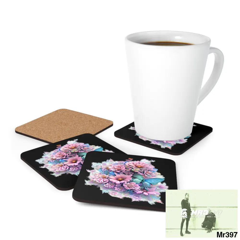 Butterfly pastel Graphic Corkwood Coaster Set Cork / 3.75’’ × 3.75’’ / Square Home Decor