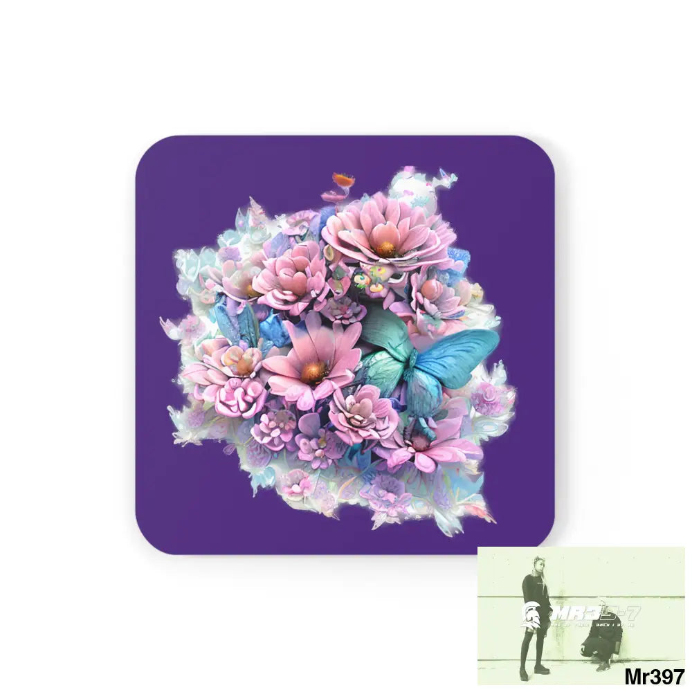 Butterfly pastel Graphic Corkwood Coaster Set Cork / 3.75’’ × 3.75’’ / Square Home Decor
