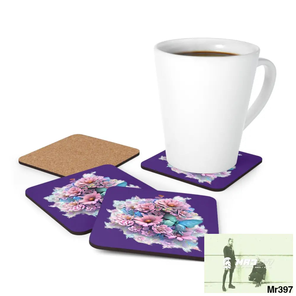 Butterfly pastel Graphic Corkwood Coaster Set Cork / 3.75’’ × 3.75’’ / Square Home Decor