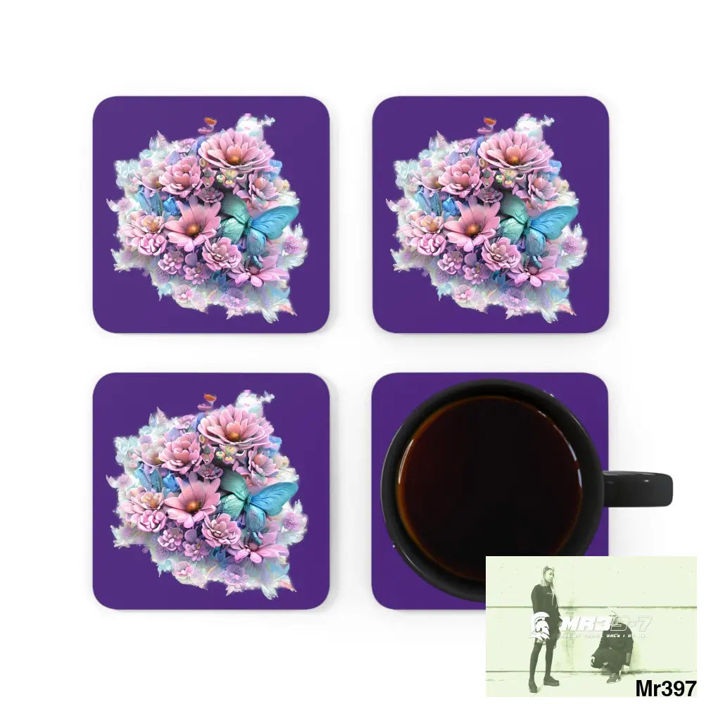 Butterfly pastel Graphic Corkwood Coaster Set Cork / 3.75’’ × 3.75’’ / Square Home Decor
