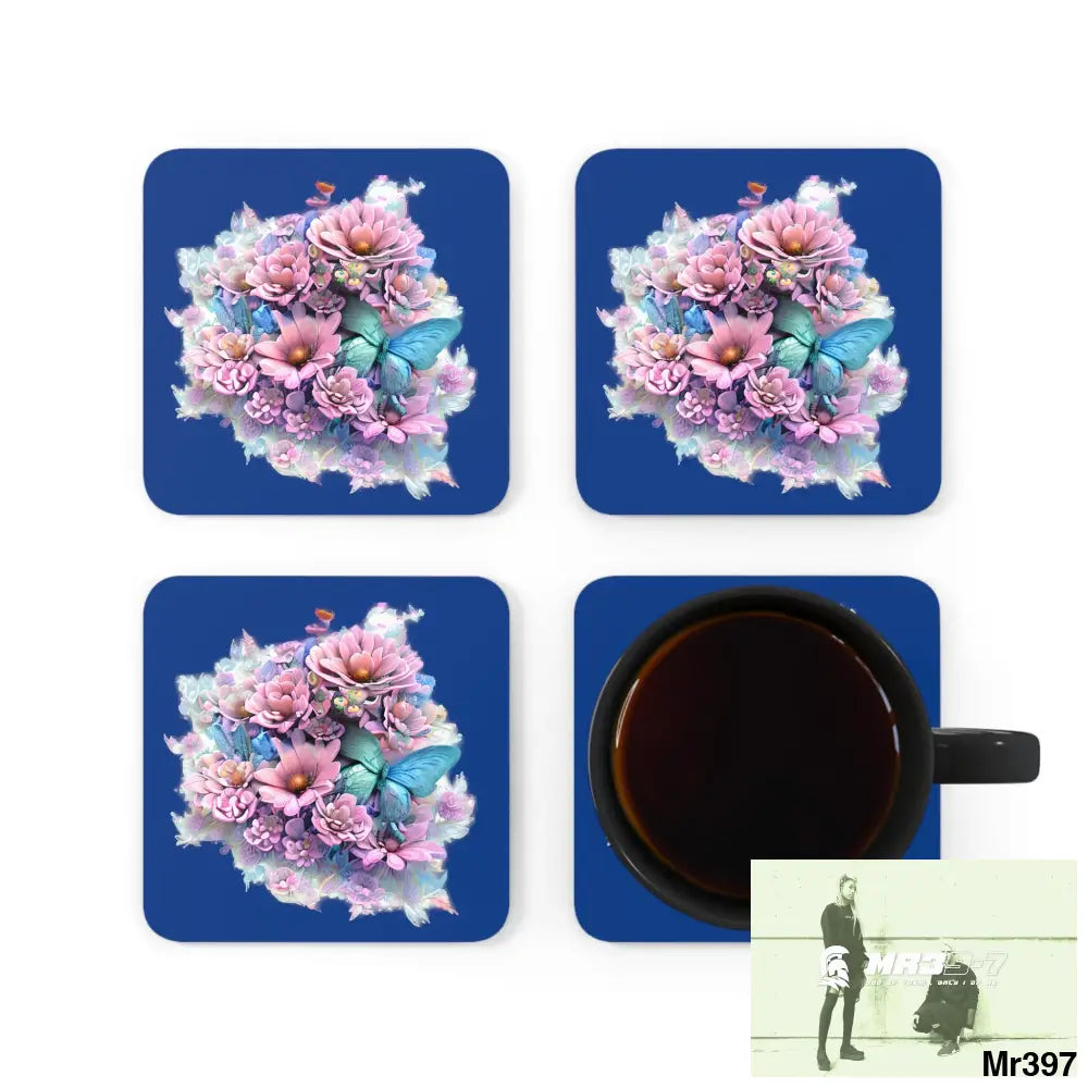 Butterfly pastel Graphic Corkwood Coaster Set Cork / 3.75’’ × 3.75’’ / Square Home Decor