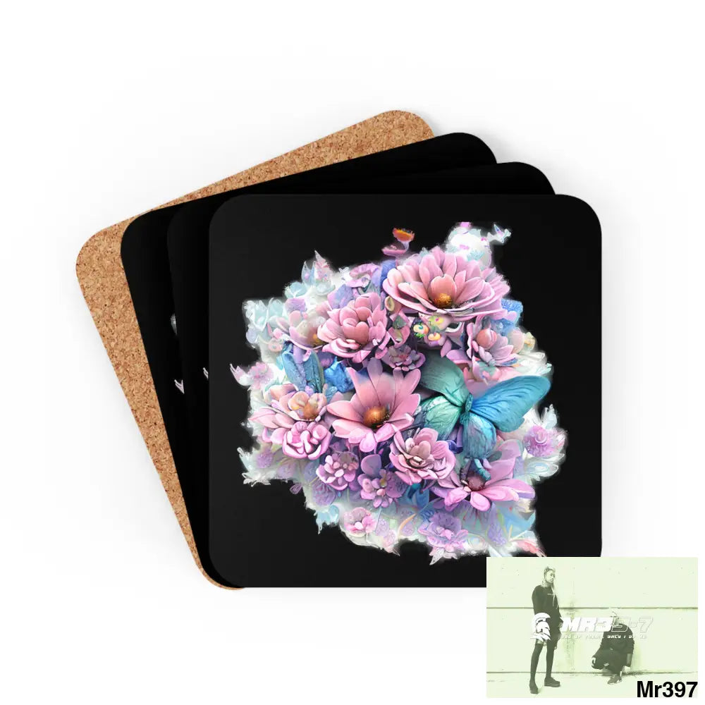 Butterfly pastel Graphic Corkwood Coaster Set Cork / 3.75’’ × 3.75’’ / Square Home Decor