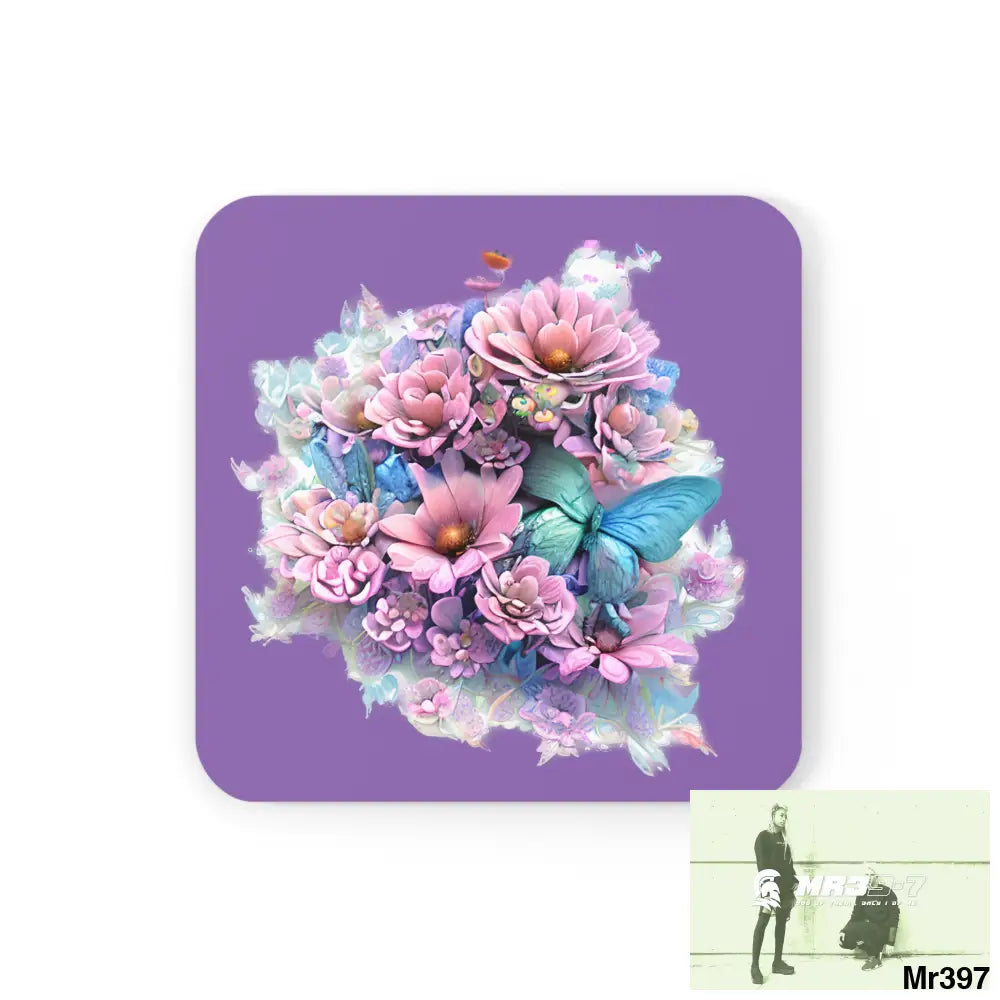 Butterfly pastel Graphic Corkwood Coaster Set Cork / 3.75’’ × 3.75’’ / Square Home Decor