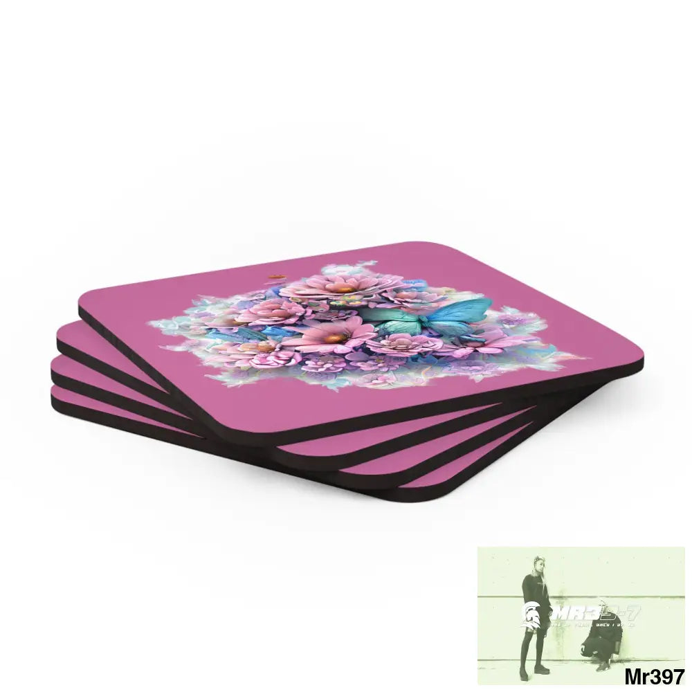 Butterfly pastel Graphic Corkwood Coaster Set Cork / 3.75’’ × 3.75’’ / Square Home Decor