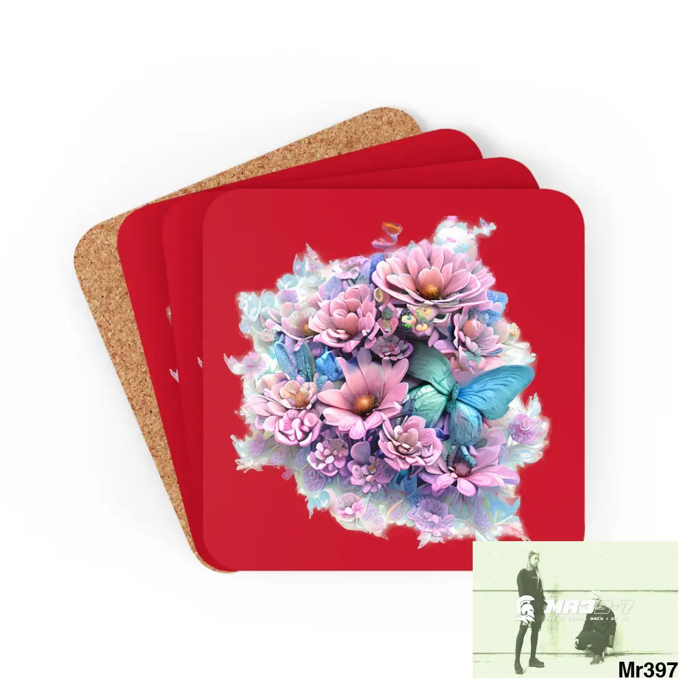 Butterfly pastel Graphic Corkwood Coaster Set Cork / 3.75’’ × 3.75’’ / Square Home Decor