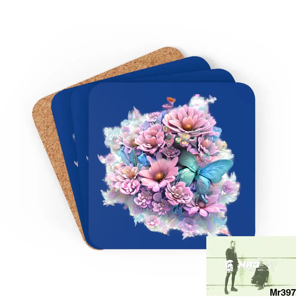 Butterfly pastel Graphic Corkwood Coaster Set Cork / 3.75’’ × 3.75’’ / Square Home Decor