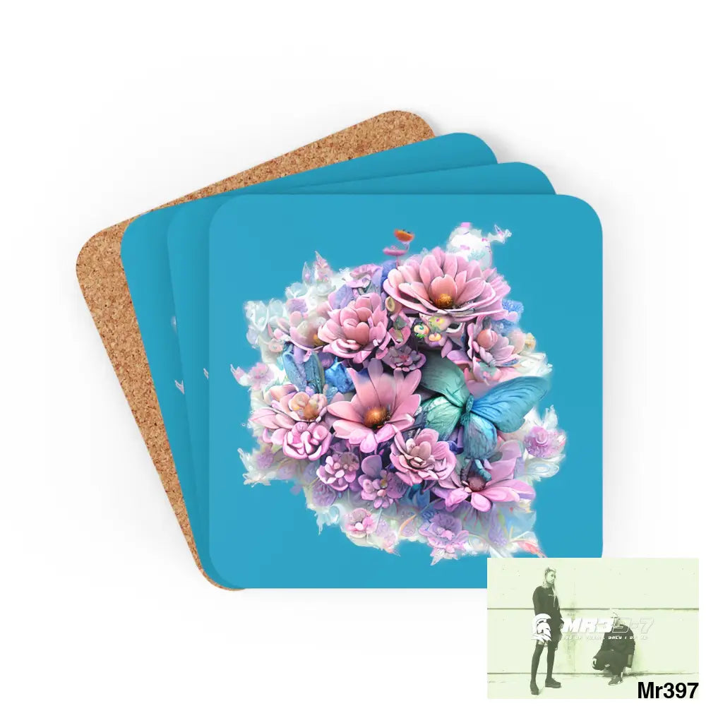 Butterfly pastel Graphic Corkwood Coaster Set Cork / 3.75’’ × 3.75’’ / Square Home Decor