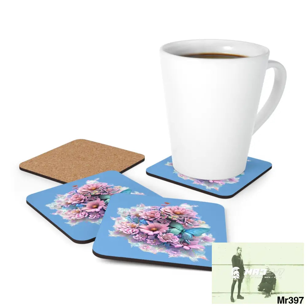Butterfly pastel Graphic Corkwood Coaster Set Cork / 3.75’’ × 3.75’’ / Square Home Decor