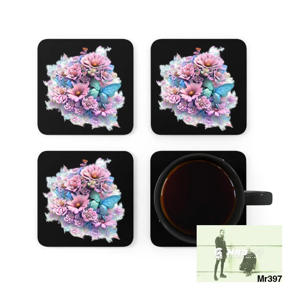 Butterfly pastel Graphic Corkwood Coaster Set Cork / 3.75’’ × 3.75’’ / Square Home Decor