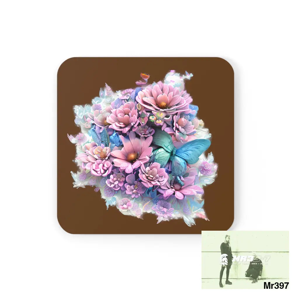 Butterfly pastel Graphic Corkwood Coaster Set Cork / 3.75’’ × 3.75’’ / Square Home Decor