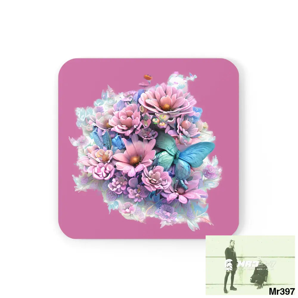 Butterfly pastel Graphic Corkwood Coaster Set Cork / 3.75’’ × 3.75’’ / Square Home Decor