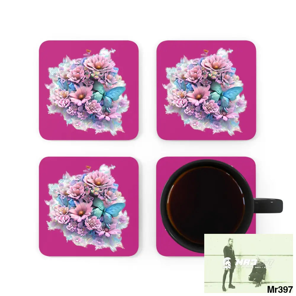 Butterfly pastel Graphic Corkwood Coaster Set Cork / 3.75’’ × 3.75’’ / Square Home Decor