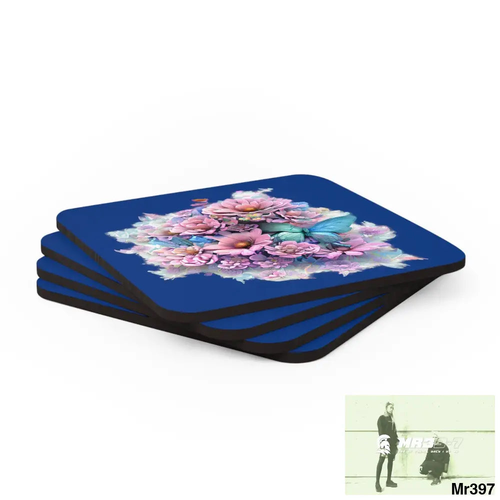 Butterfly pastel Graphic Corkwood Coaster Set Cork / 3.75’’ × 3.75’’ / Square Home Decor
