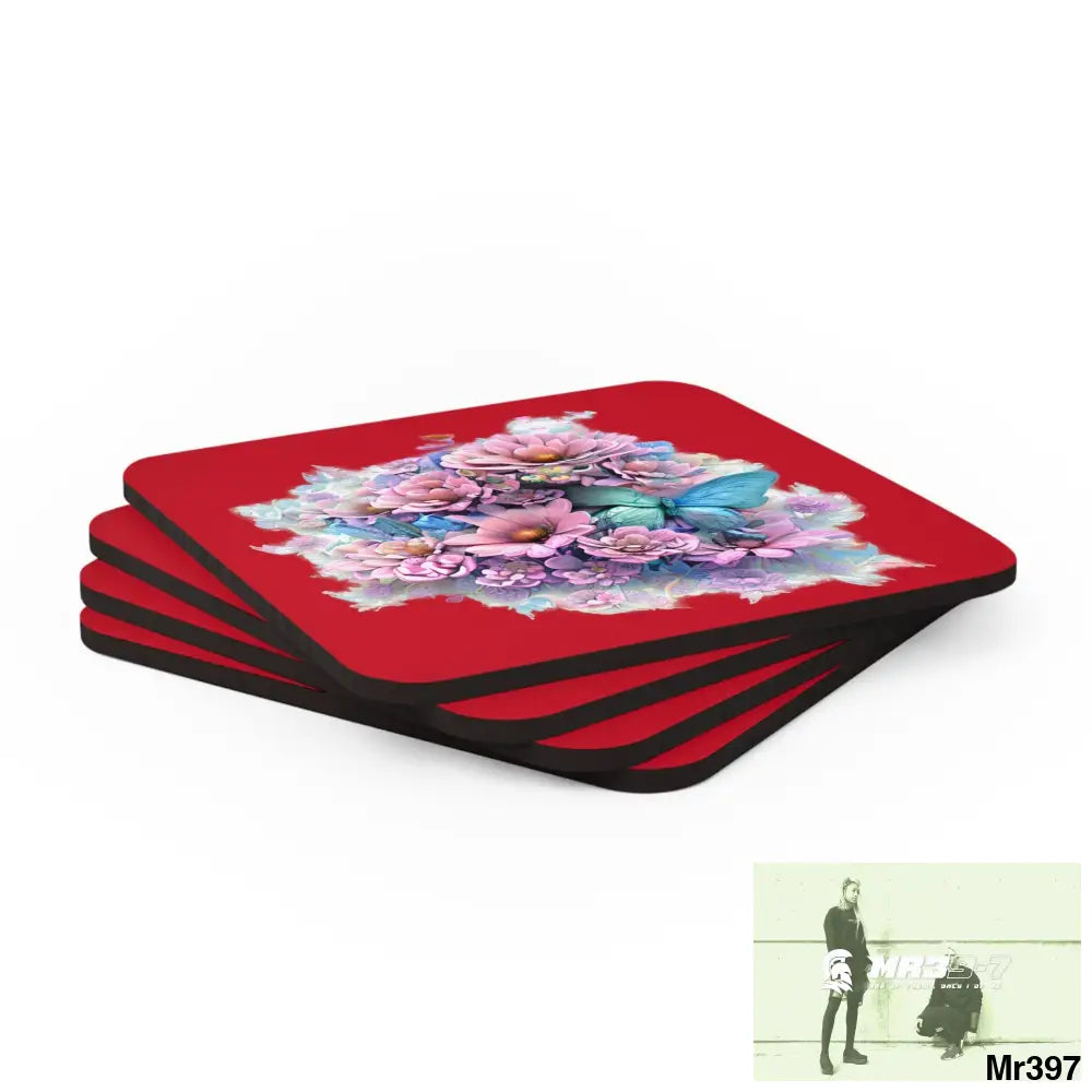 Butterfly pastel Graphic Corkwood Coaster Set Cork / 3.75’’ × 3.75’’ / Square Home Decor
