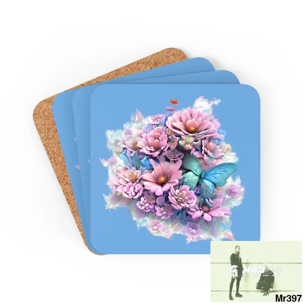Butterfly pastel Graphic Corkwood Coaster Set Cork / 3.75’’ × 3.75’’ / Square Home Decor