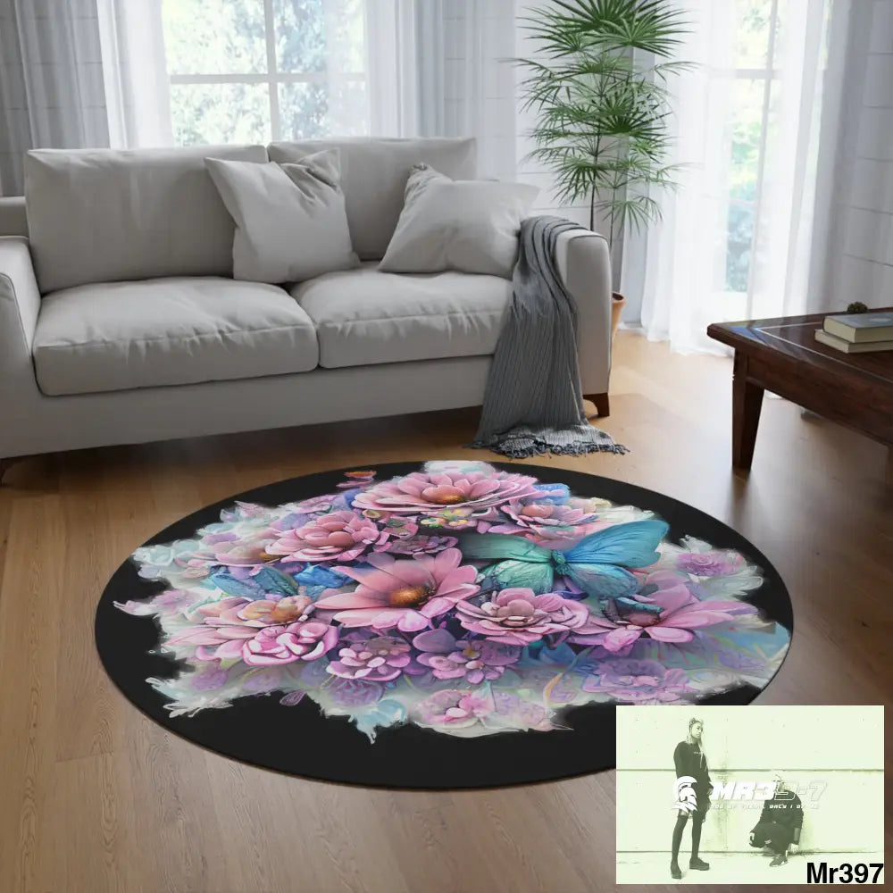 Butterfly Pastel Graphics Round Rug 60’’ × 60’’ Home Decor
