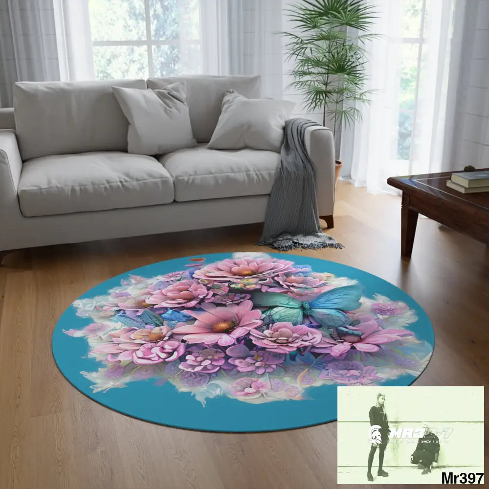 Butterfly Pastel Graphics Round Rug 60’’ × 60’’ Home Decor