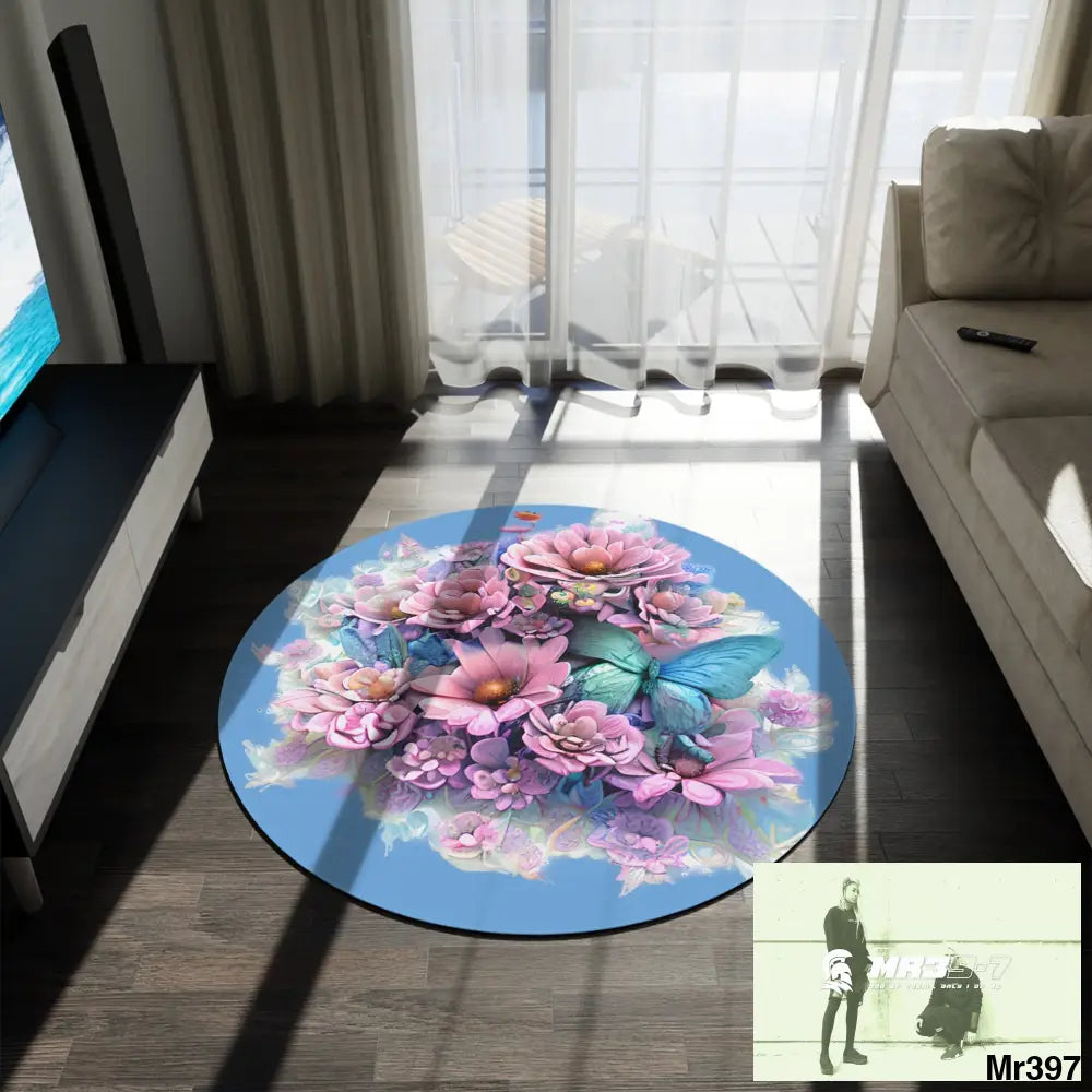 Butterfly Pastel Graphics Round Rug 60’’ × 60’’ Home Decor