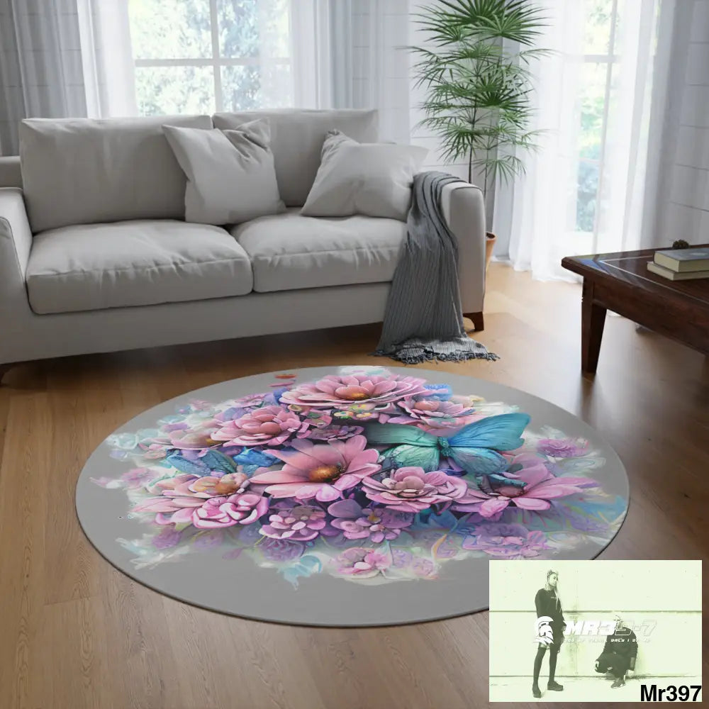 Butterfly Pastel Graphics Round Rug 60’’ × 60’’ Home Decor