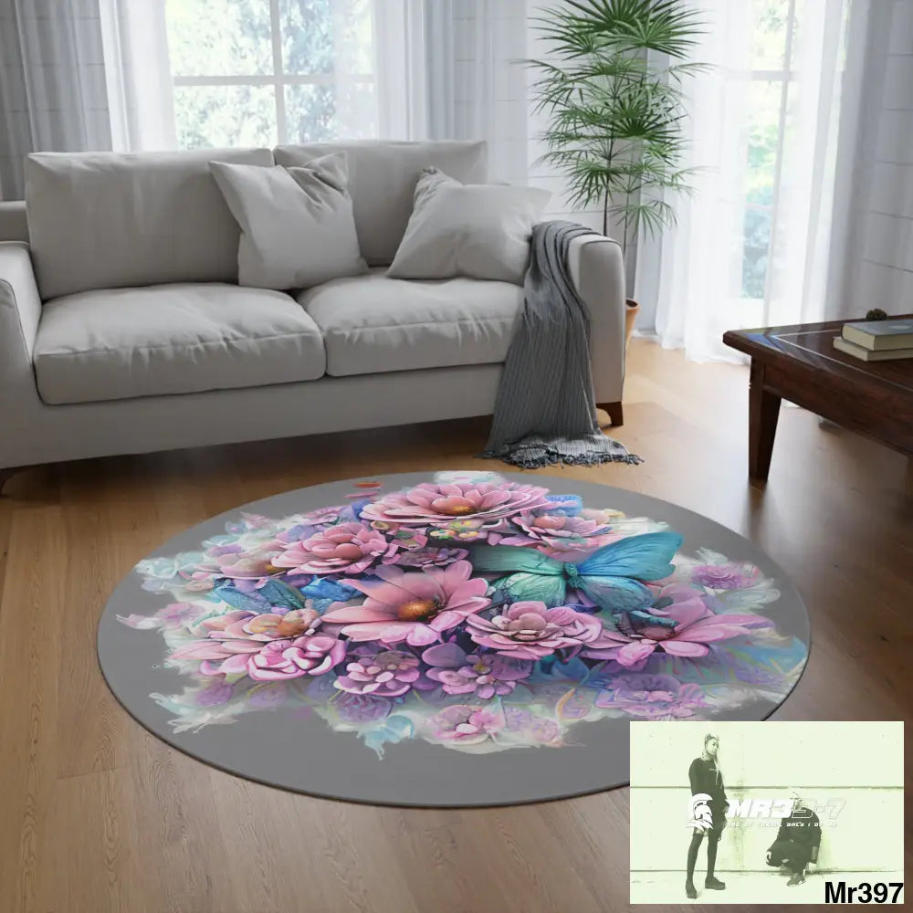 Butterfly Pastel Graphics Round Rug 60’’ × 60’’ Home Decor