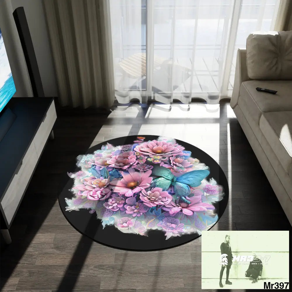 Butterfly Pastel Graphics Round Rug 60’’ × 60’’ Home Decor