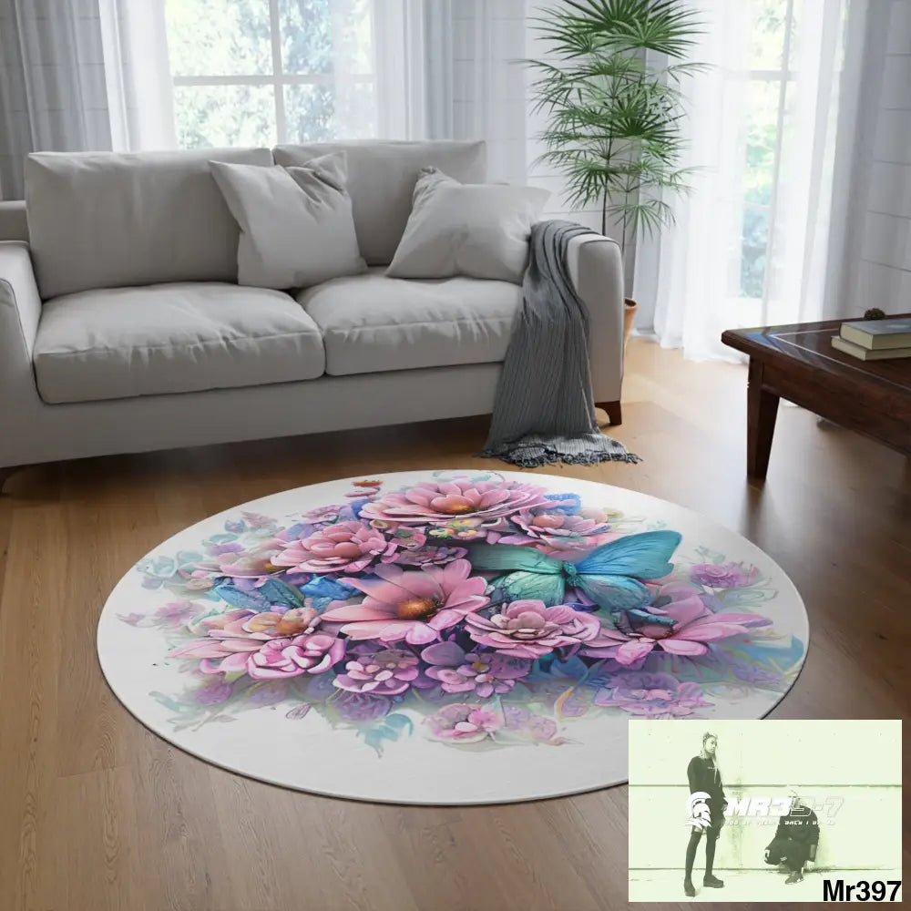 Butterfly Pastel Graphics Round Rug 60’’ × 60’’ Home Decor