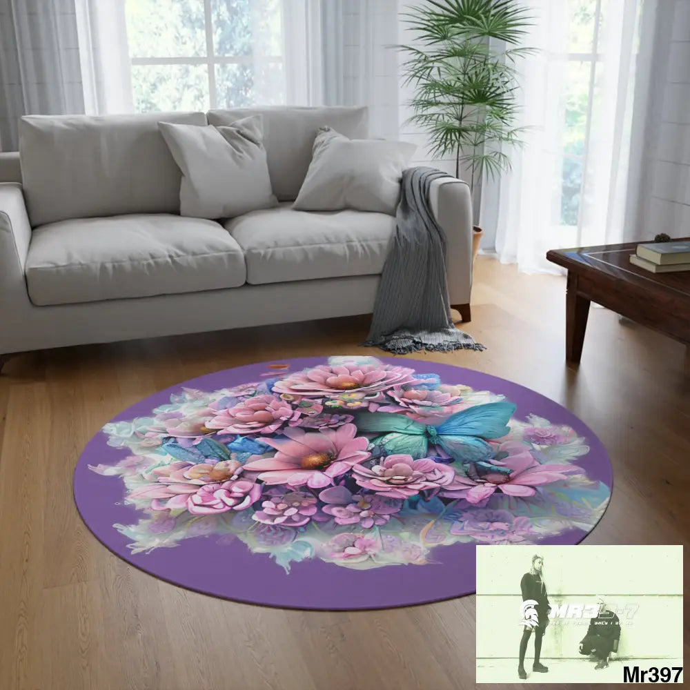 Butterfly Pastel Graphics Round Rug 60’’ × 60’’ Home Decor