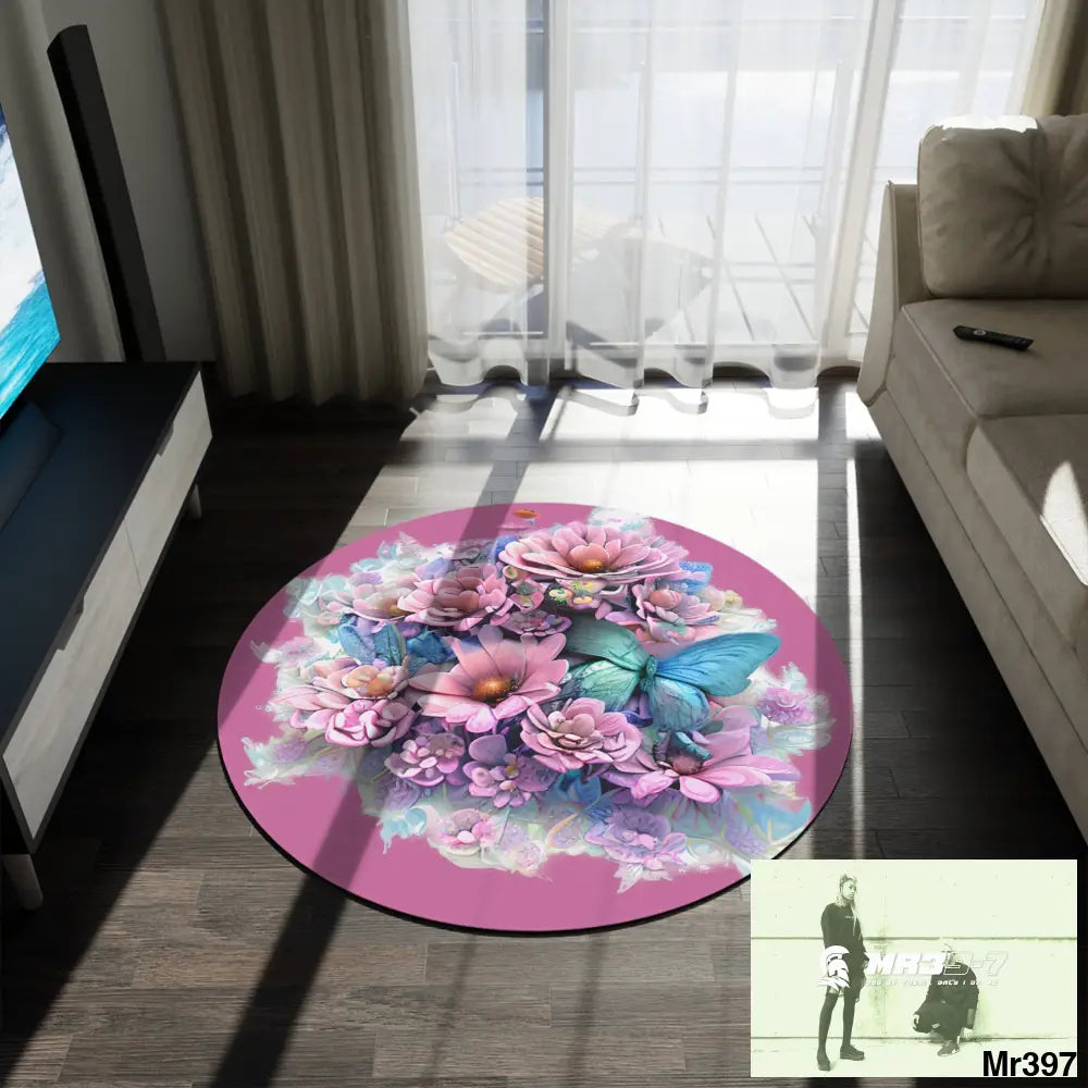 Butterfly Pastel Graphics Round Rug 60’’ × 60’’ Home Decor