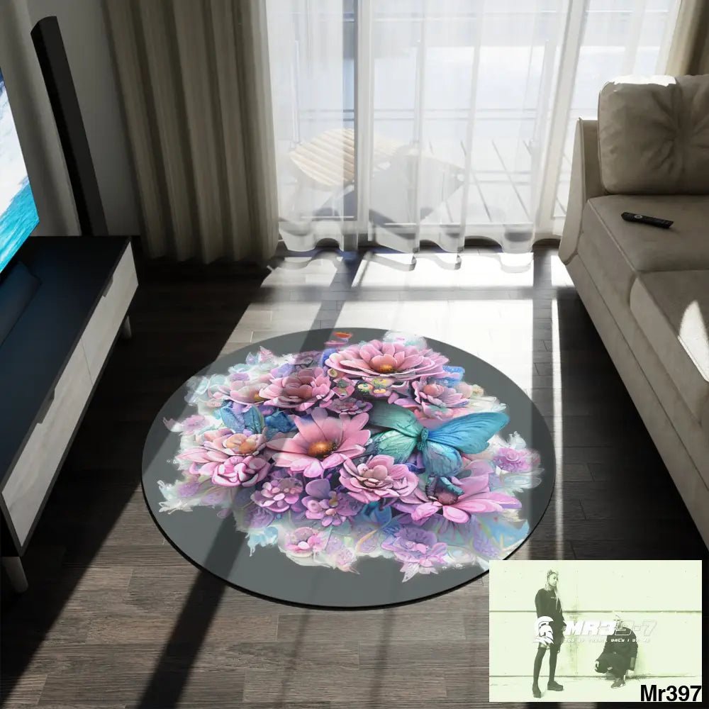 Butterfly Pastel Graphics Round Rug 60’’ × 60’’ Home Decor