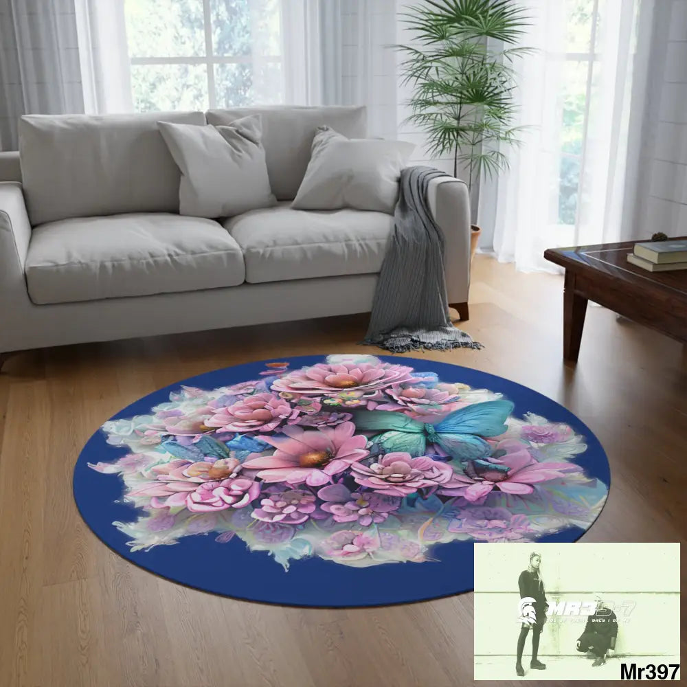 Butterfly Pastel Graphics Round Rug 60’’ × 60’’ Home Decor
