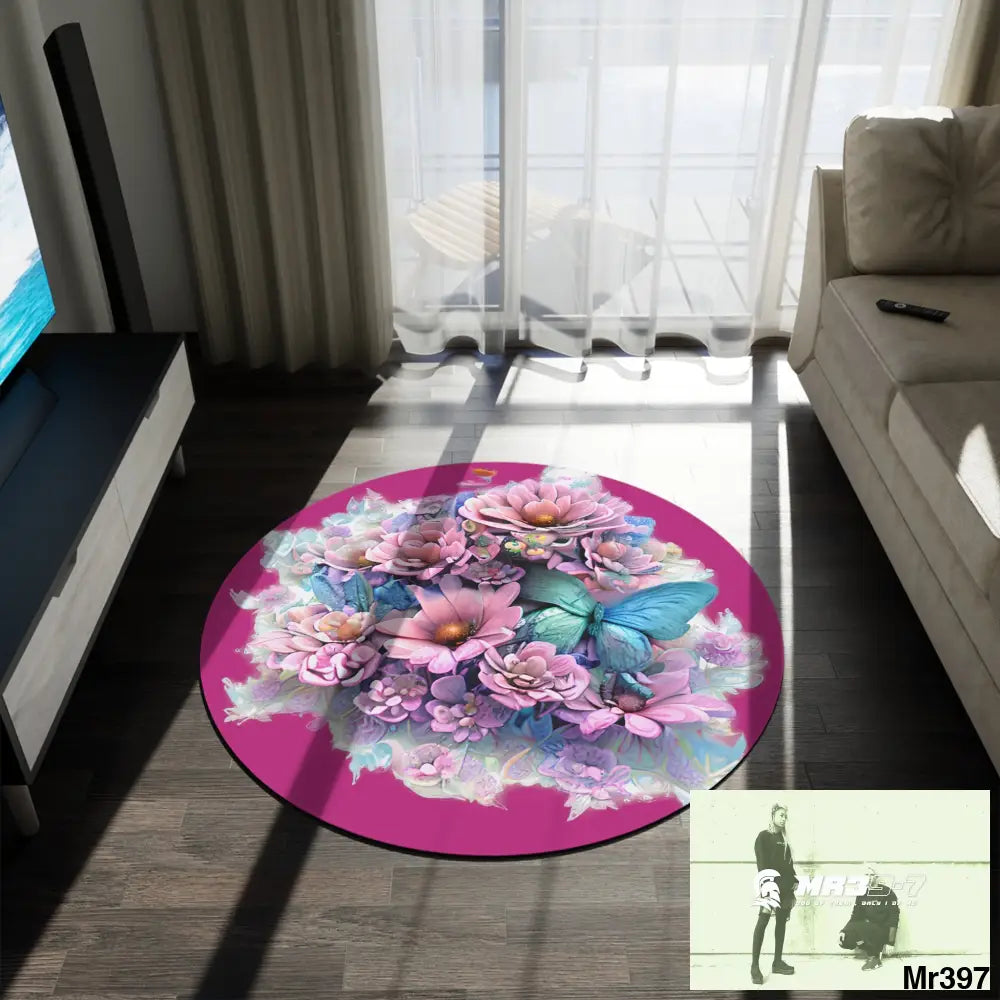 Butterfly Pastel Graphics Round Rug 60’’ × 60’’ Home Decor