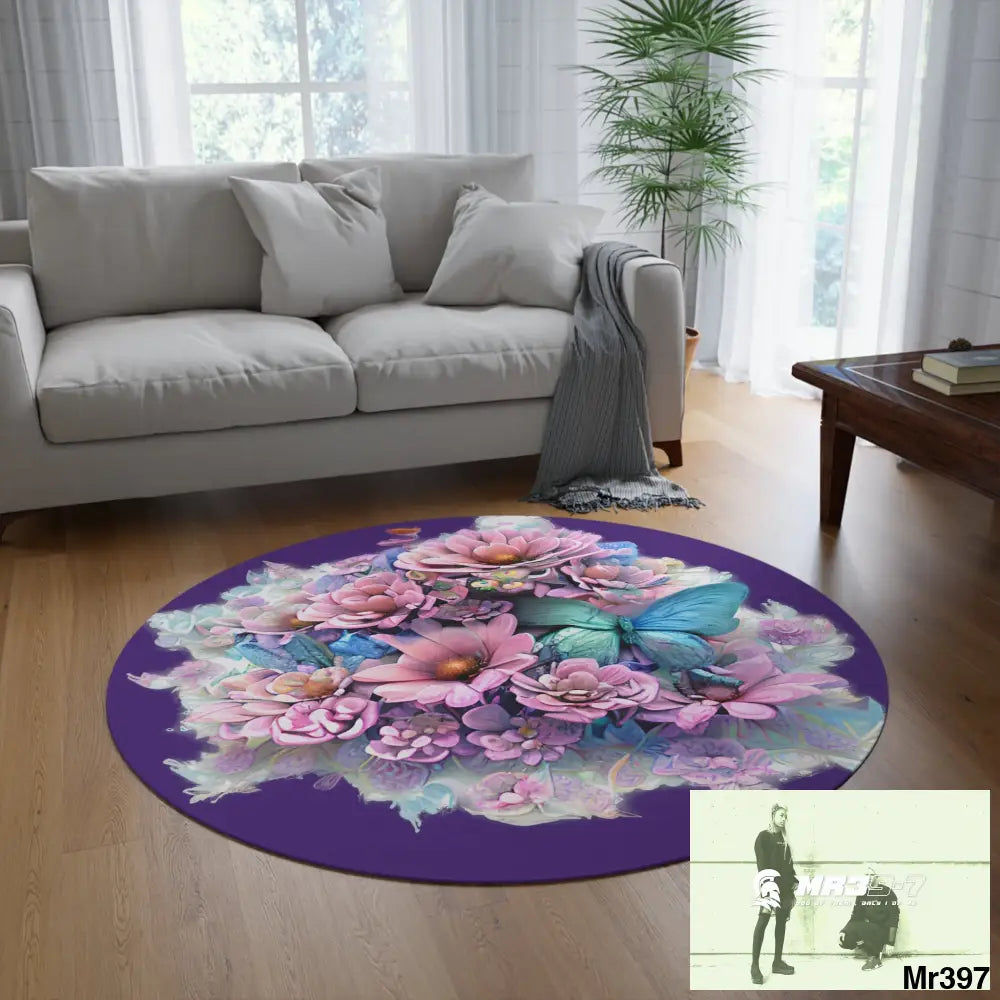 Butterfly Pastel Graphics Round Rug 60’’ × 60’’ Home Decor