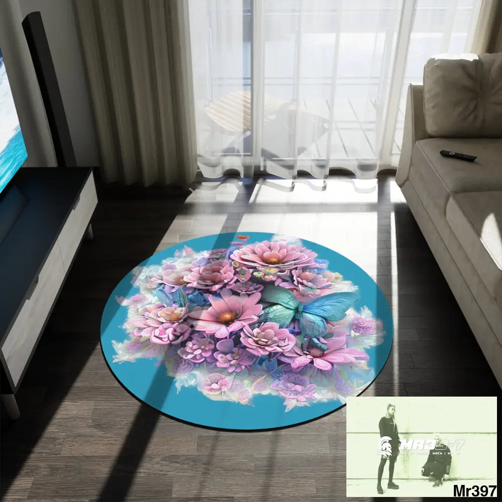 Butterfly Pastel Graphics Round Rug 60’’ × 60’’ Home Decor