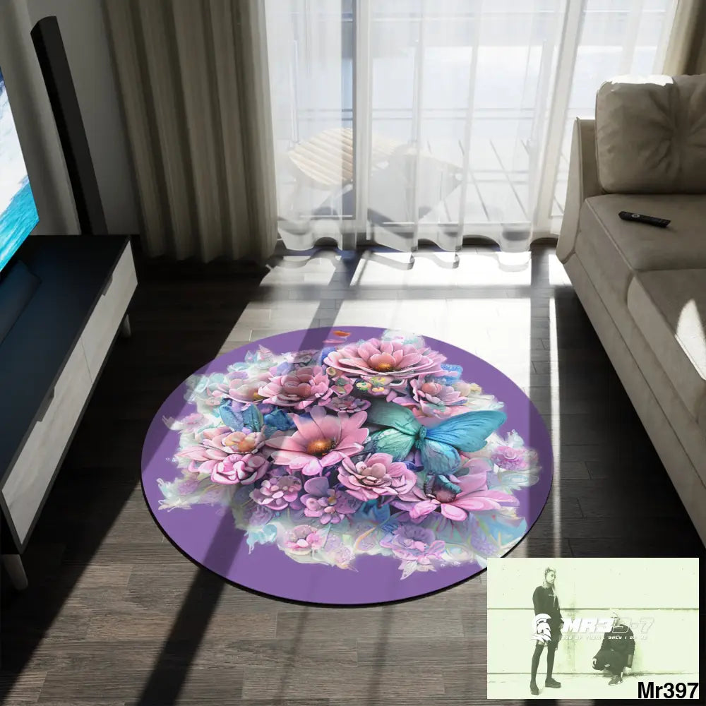 Butterfly Pastel Graphics Round Rug 60’’ × 60’’ Home Decor