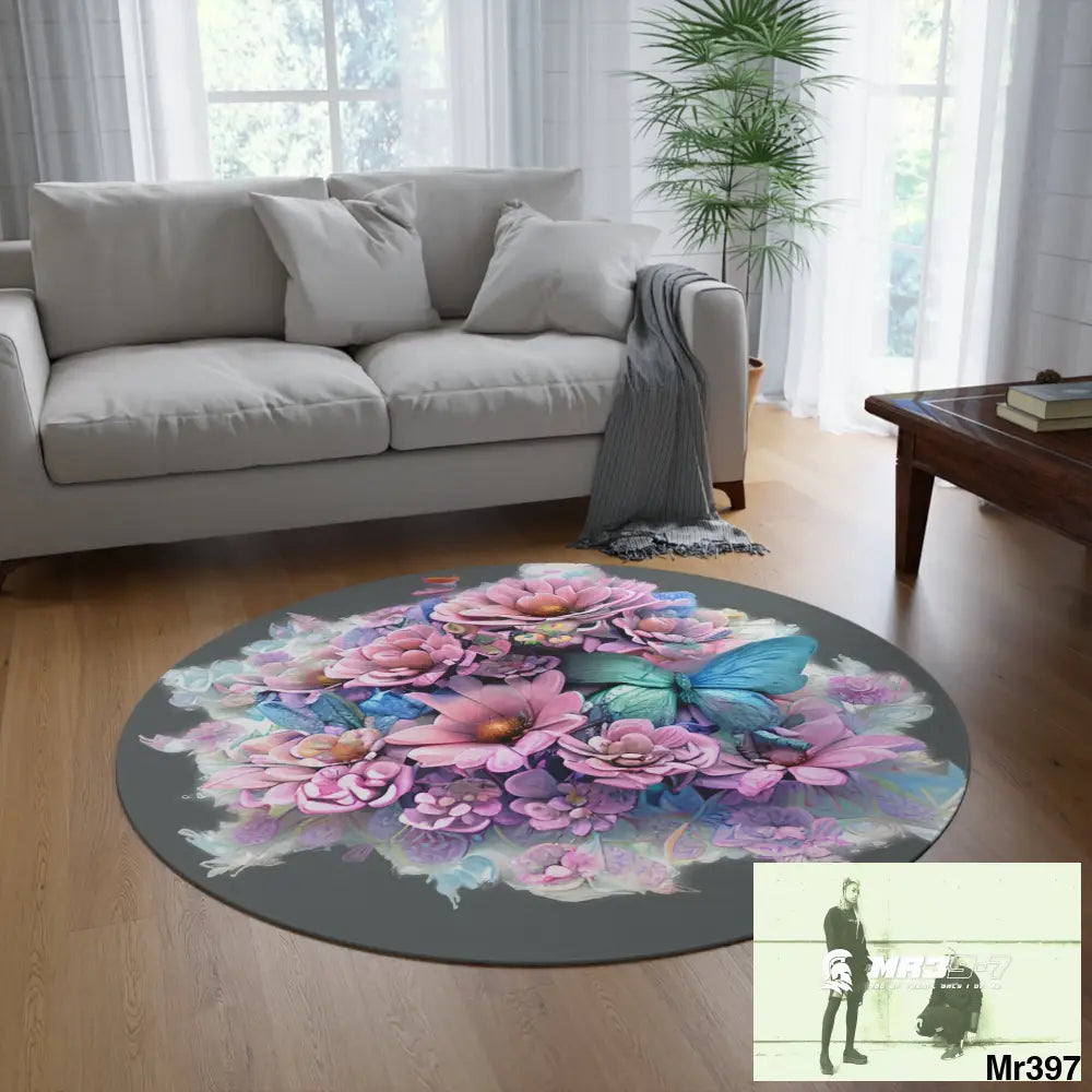 Butterfly Pastel Graphics Round Rug 60’’ × 60’’ Home Decor
