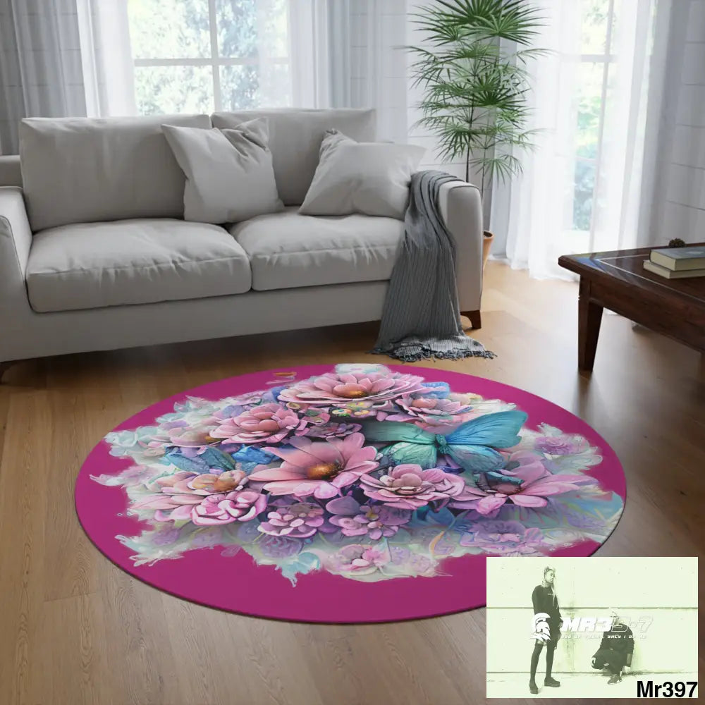 Butterfly Pastel Graphics Round Rug 60’’ × 60’’ Home Decor