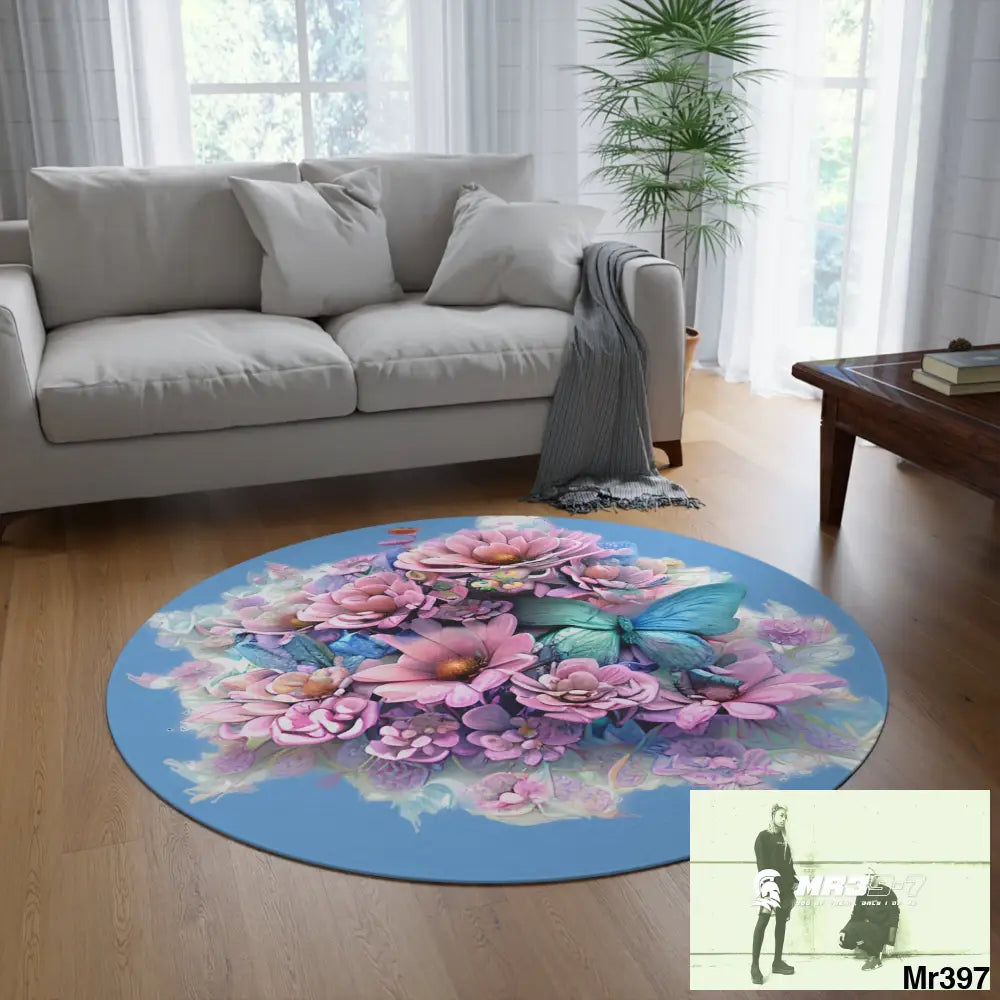 Butterfly Pastel Graphics Round Rug 60’’ × 60’’ Home Decor