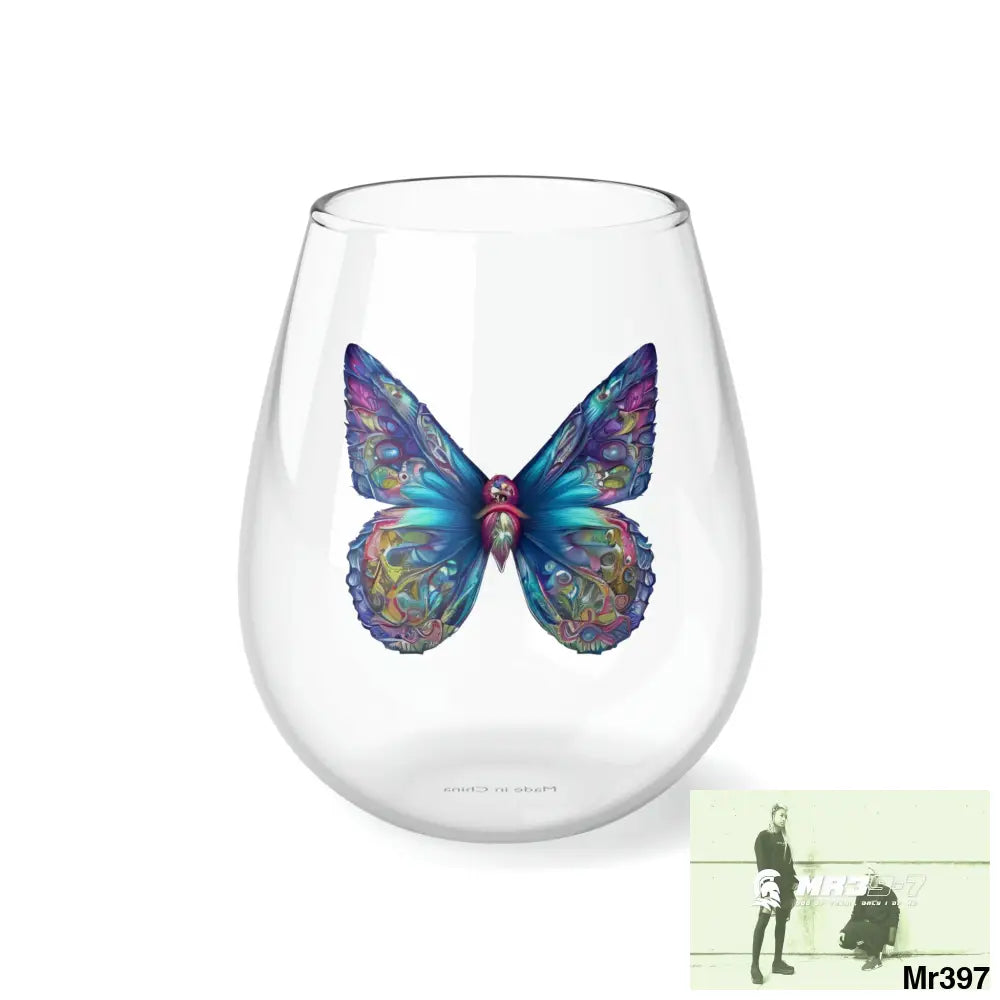 butterfly watercolour graphic Stemless Wine Glass 11.75oz 11.75oz Mug