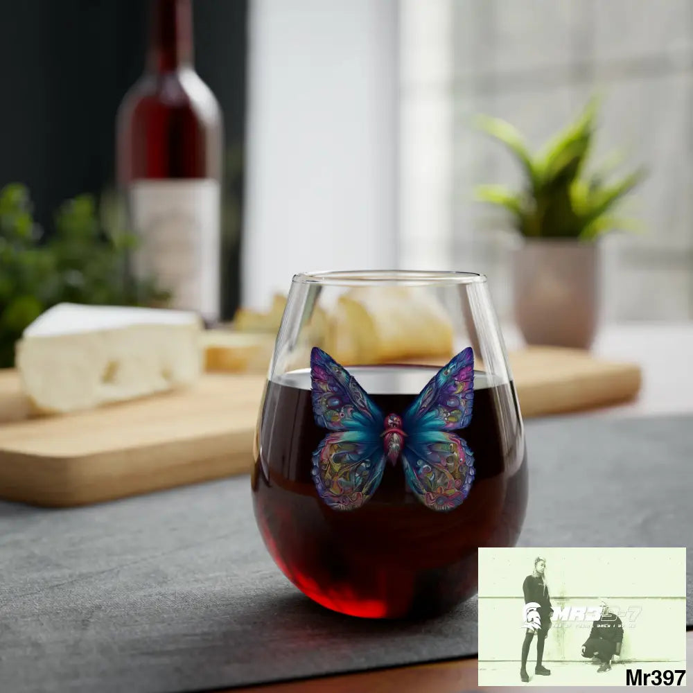butterfly watercolour graphic Stemless Wine Glass 11.75oz 11.75oz Mug