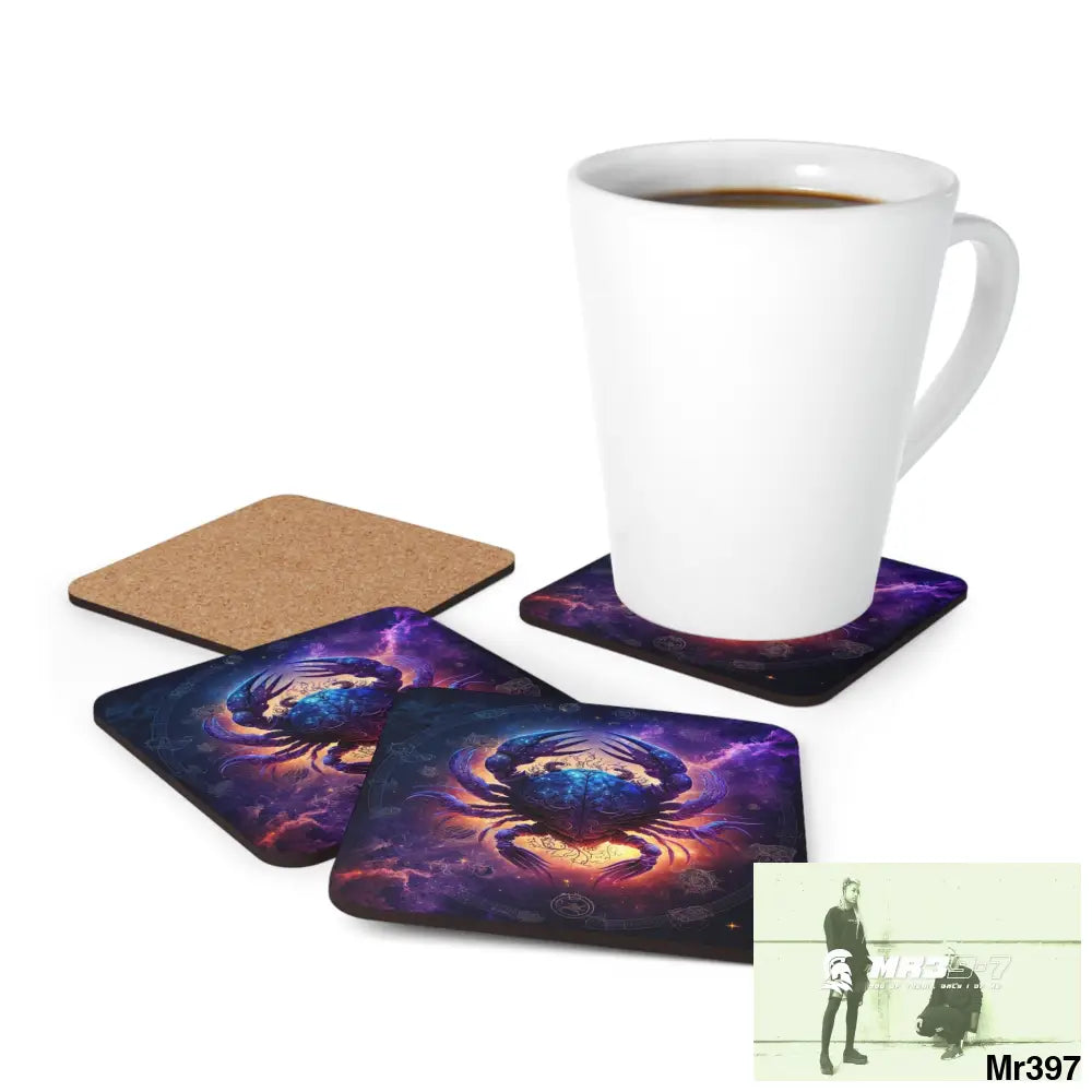 Cancer Zodiac Coaster Set Cork / 3.75’’ × 3.75’’ / Square Home Decor